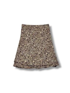 RL Richard 2000s Y2K Brown Paisley Chiffon Low Rise Tiered Fairycore Midi Skirt